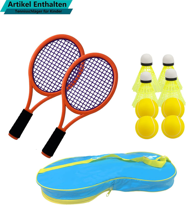 Kinder Tennisschläger mit Tragetasche,4 weiche Trainingsbälle und 6 Badminton Birdies,Tennisschläger