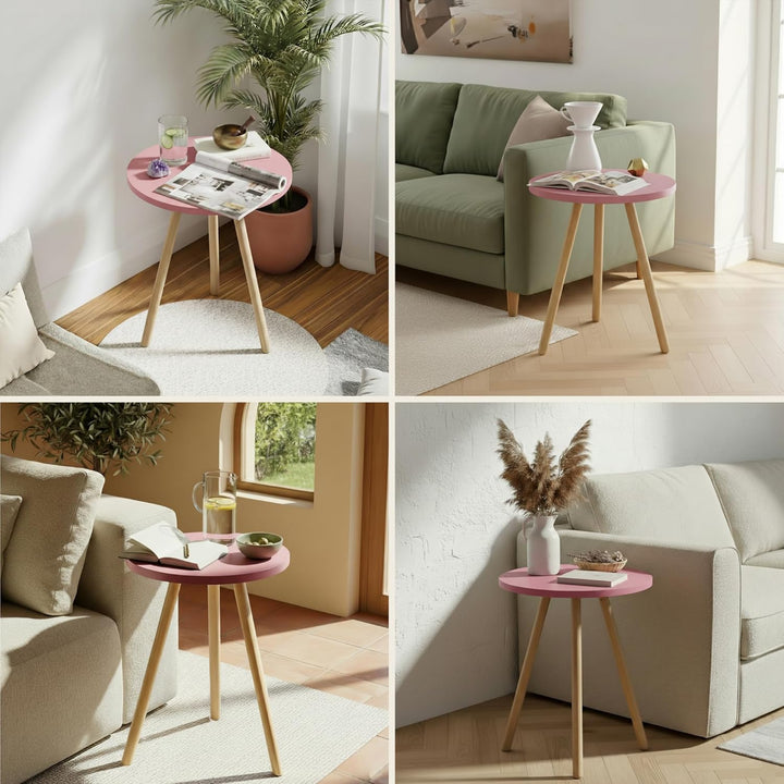 Beistelltisch Rund Rosa Dreibein Holzbeine Ø34x45cm Sofatisch Couchtisch Nachttisch Wohnzimmer Skand
