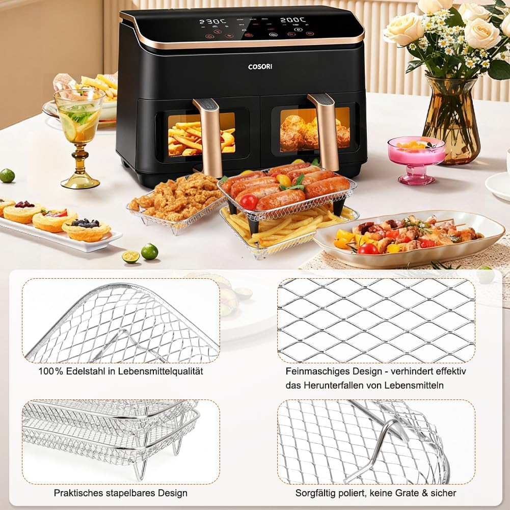 YQL Airfryer Zubehör Grosse Grillrost für COSORI Heissluftfritteuse 2 Kammern Airfryer 8,5L/Ninja Fo