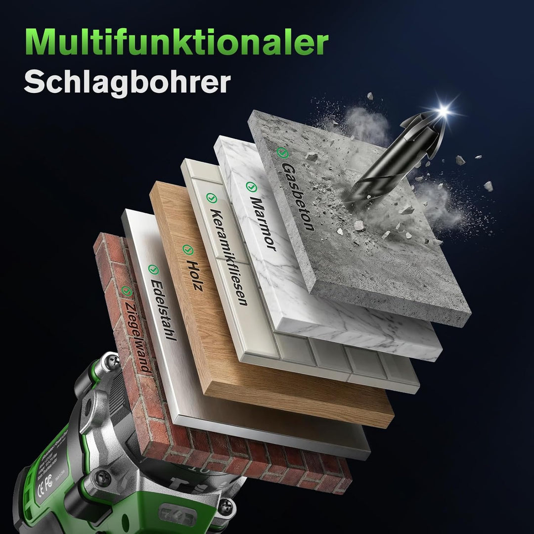 Ginour 21V Bürstenlos Akku Schlagbohrschrauber Set, 50 Nm, 1x2Ah Akku, kompatibel mit Makita 18V Akk