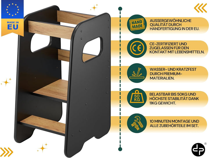 defiPad Lernturm für Kinder | Stylisch Kippschutz Lernturm Höhenverstellbar | Höchste Sicherheit | M