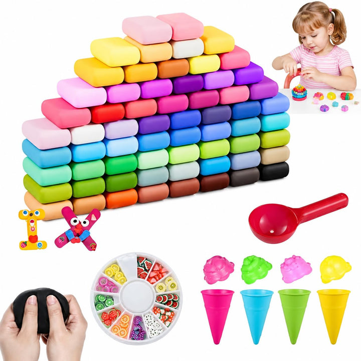 Modelliermasse Set 64 Farben Lufttrocknende Magische Knete Kinder Bastelmasse DIY Zubehör Farbmischu