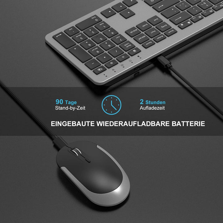 Tastatur Maus Set Kabellos, seenda Ultra-Dünne Wiederaufladbare Funktastatur mit Maus, Ergonomische