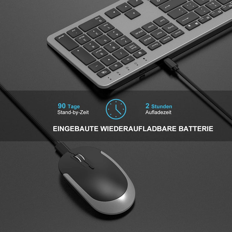 Tastatur Maus Set Kabellos, seenda Ultra-Dünne Wiederaufladbare Funktastatur mit Maus, Ergonomische