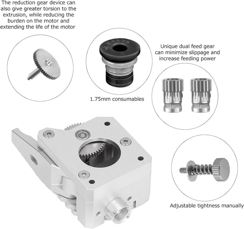 Dual Gear Extruder, Dual Gear Extruder, 3D-Drucker Dual Gear Extruder, Silver Metal Extruder MK8 3D-