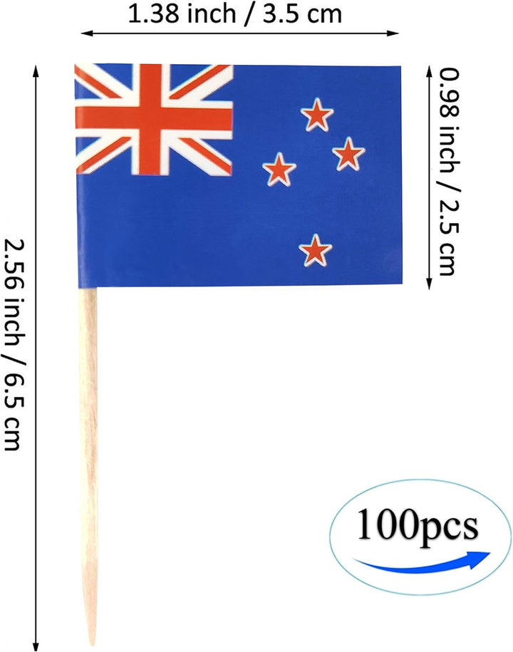 JBCD Neuseeländische Zahnstocherflagge, Neuseeländische Mini-Cupcake-Topper, 100 Stück
