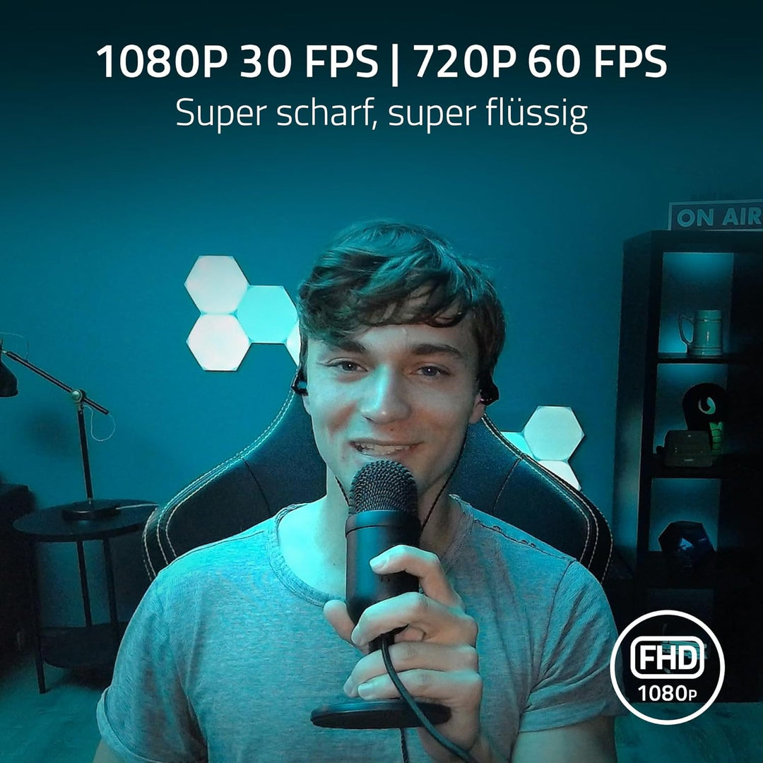 Razer Kiyo - Streaming-Kamera mit Ring-Beleuchtung (USB Webcam, HD-Video 720p, 60 FPS, kompatibel mi