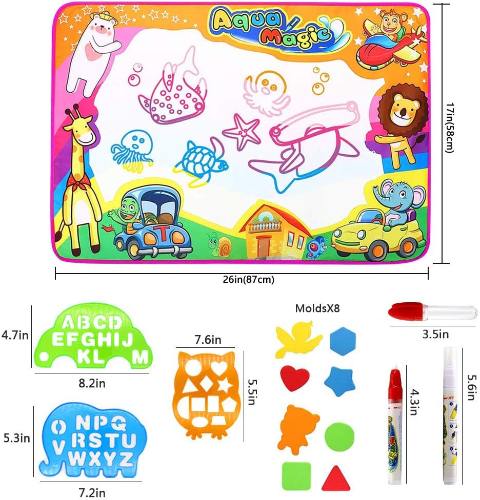 PHYLES Wasser Doodle Matte 87 x 57cm Magic Doodle Malmatte,mit Malmatte stift und Stempelzubehör, Dr