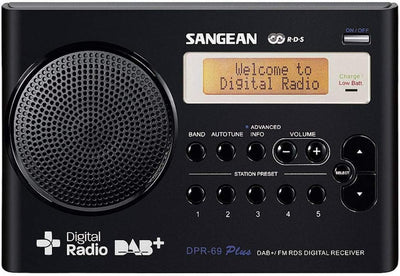 Sangean DPR-69+ tragbares DAB+ Digitalradio (UKW-Tuner, Batterie-/Netzbetrieb) schwarz