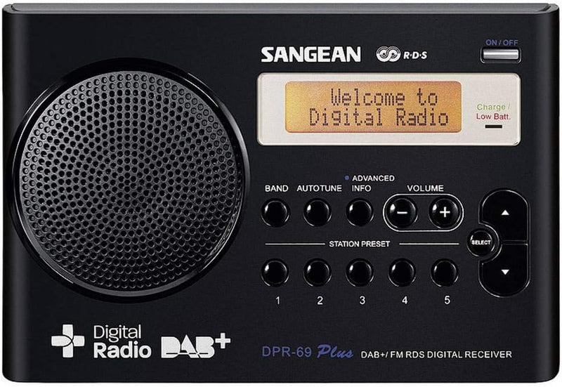 Sangean DPR-69+ tragbares DAB+ Digitalradio (UKW-Tuner, Batterie-/Netzbetrieb) schwarz