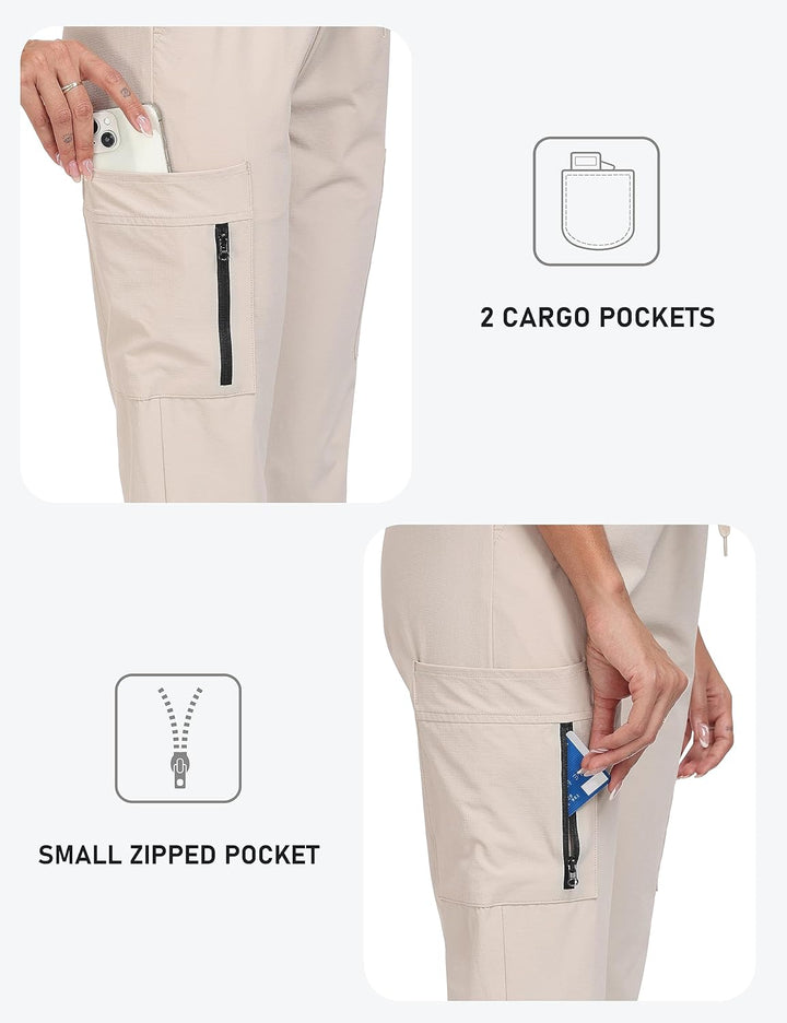 MoFiz Damen Cargohose Leichte Wanderhose Atmungsaktiv Trekkinghose Workout Casual Outdoorhose L Hell