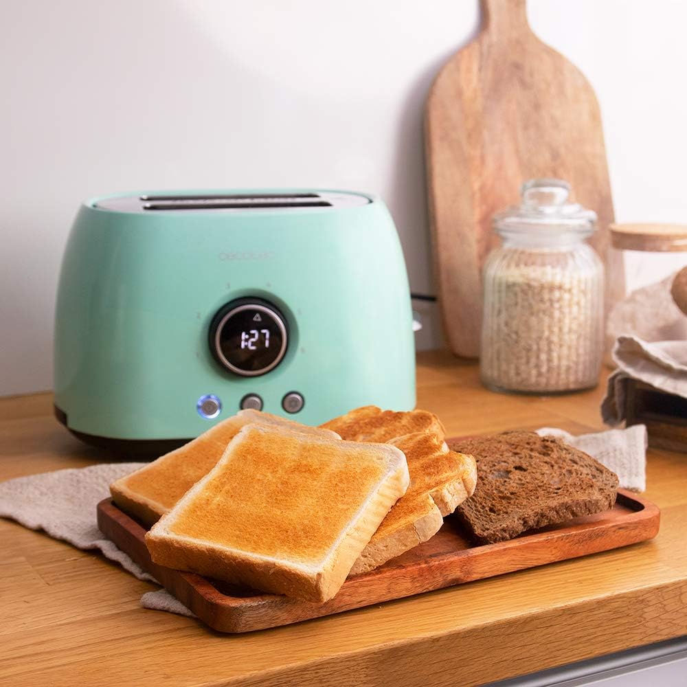 Cecotec Digitale Toaster ClassicToast 8000 Blue Double. 800W, 2 Extra breiten kurzen Schlitzen, 3 Vo