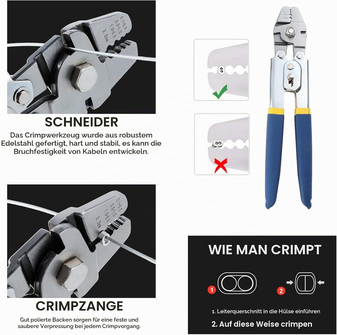 151 Stk Drahtseil Crimpwerkzeug,Draht Crimpzange zum Angeln 0.1-2.2 mm,Drahtseil Crimper Drahtschnei