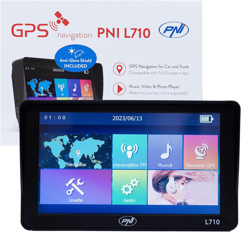 PNI L710 GPS Navigationssystem mit Sonnenschutz, 7 Zoll, 800 MHz, 256 MB DDR, 16 GB interner Speiche