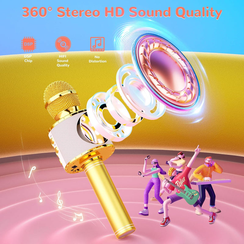 Magic Sing LED Karaoke Mikrofon Kinder, Drahtloses Bluetooth Spielzeug ab 3-12 Jahre Geschenk Mädche