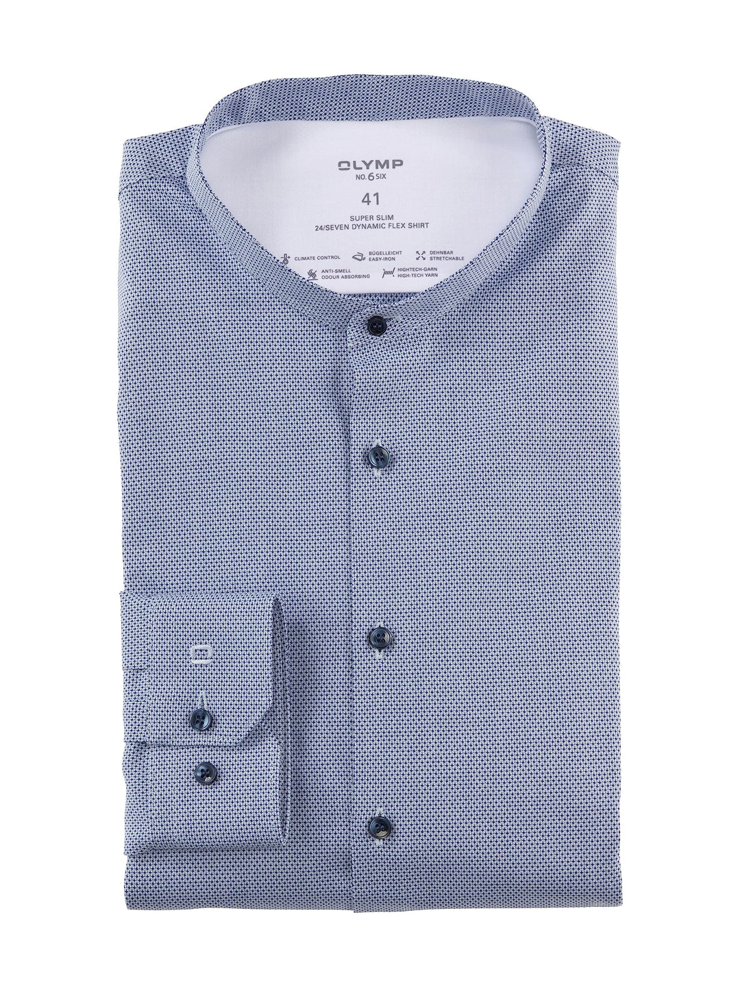 OLYMP Herren Businesshemd Langarm No. Six 24/Seven,Uni,super Slim,Stehkragen 45 Bleu 11, 45 Bleu 11