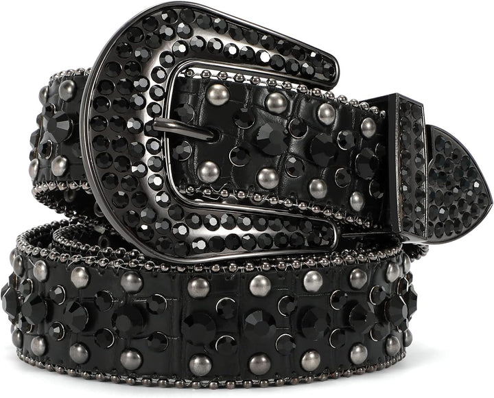LEACOOLKEY Damen Männer Mode Strass Gürtel, Western Cowgirl Nieten Punk PU Ledergürtel für Jeans S:P