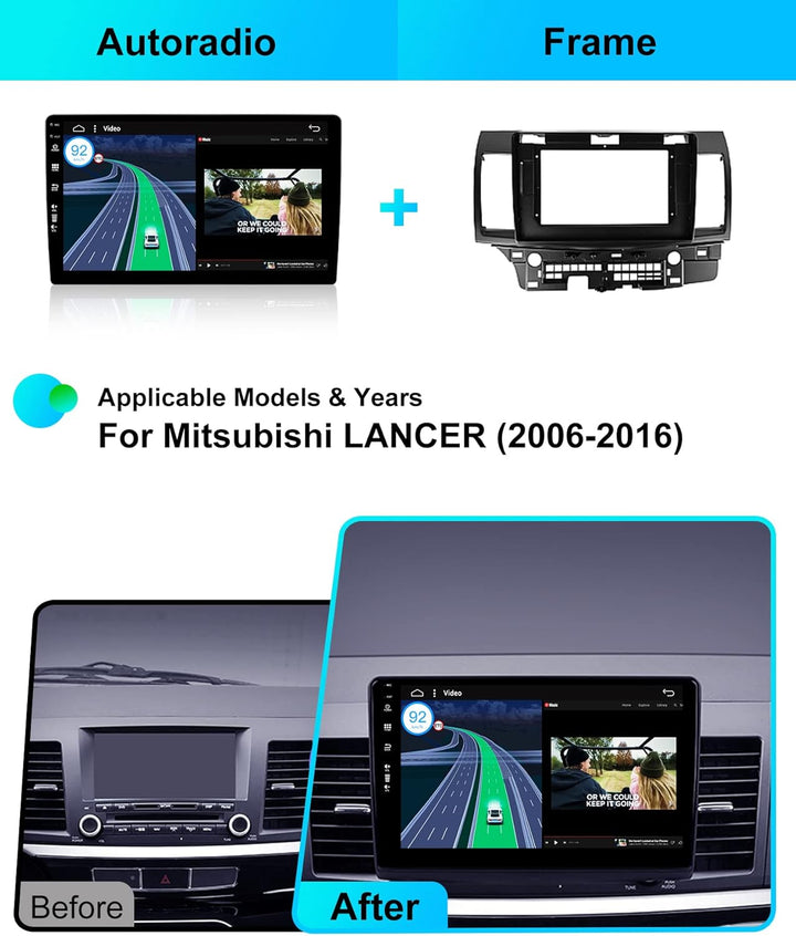 Android 15 IPS Autoradio für Mitsubishi Lancer (2010-2016) - Eingebautes CarPlay Android Auto - KOST