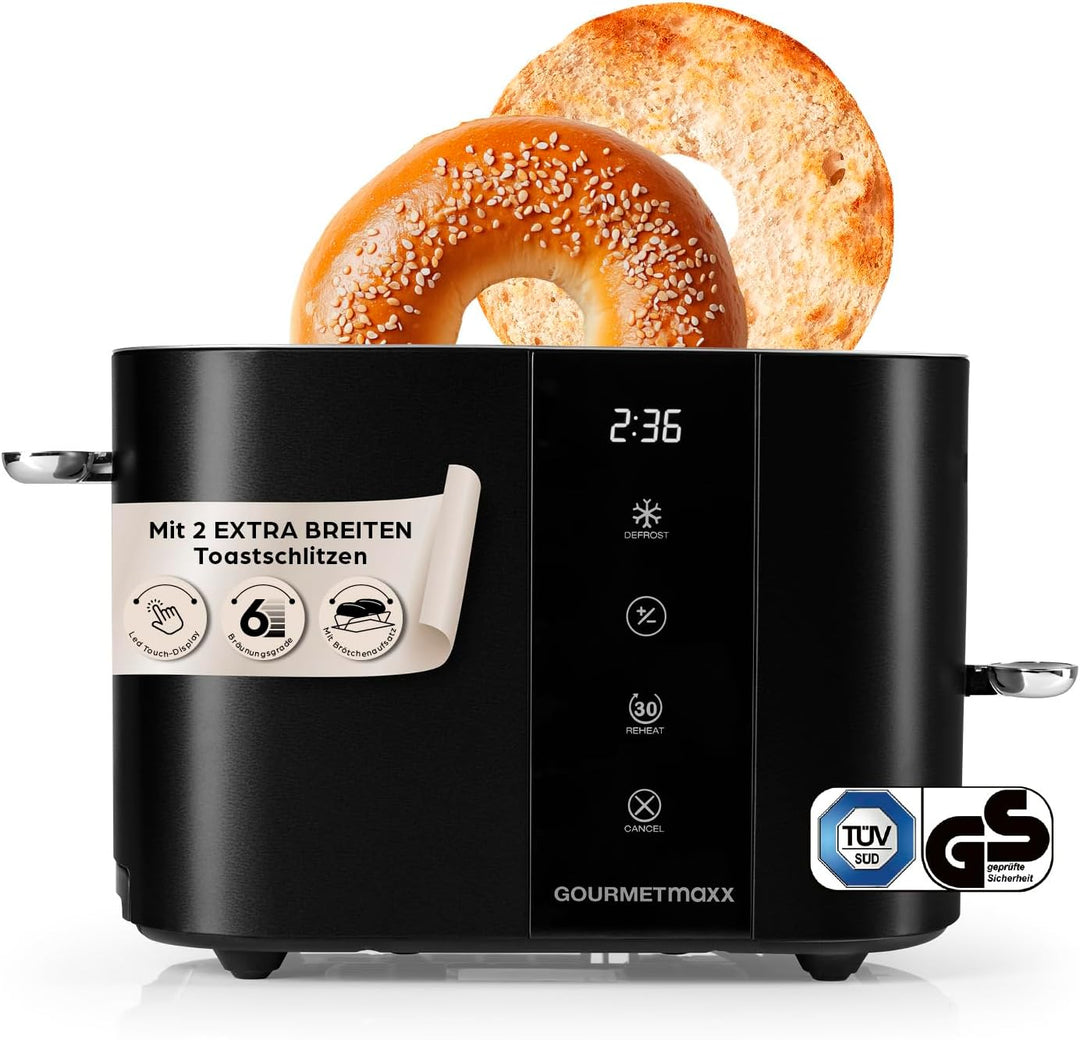 GOURMETmaxx Toaster Kurzschlitz für 2-Scheiben | Schwarzer Toaströster mit 6 Bräunungsgraden und Rea
