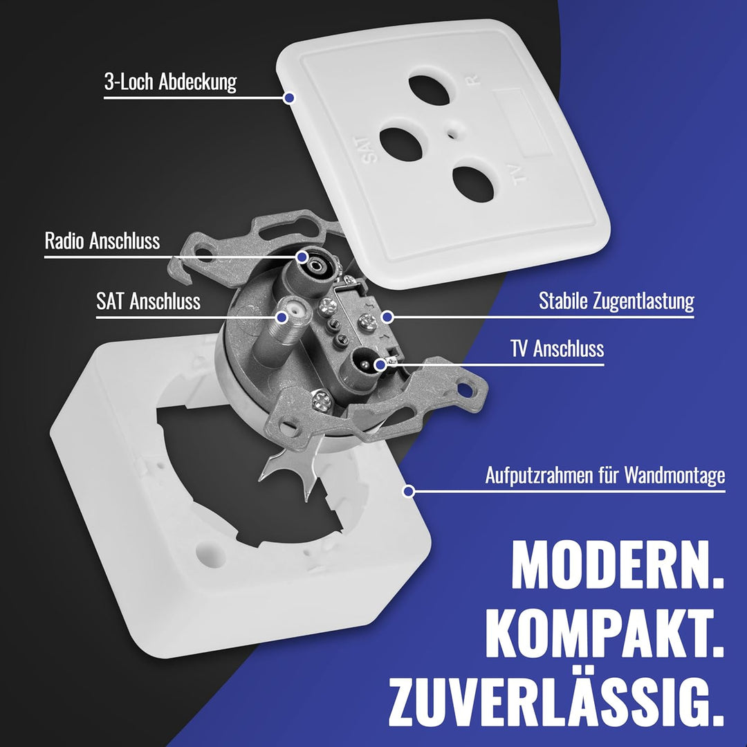 Poppstar 7x SAT Dose (3-Loch Antennendose), Enddose für SAT, TV und Kabel Anschluss (digital/analog)