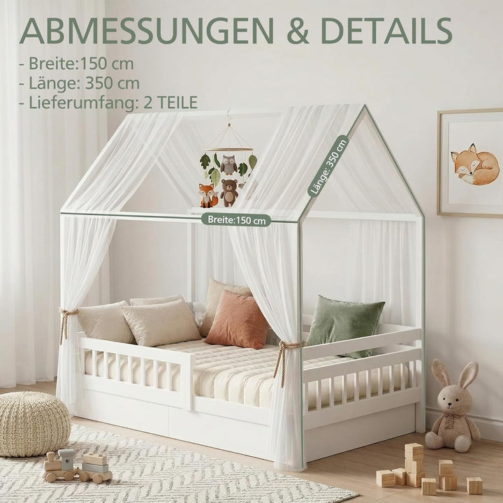 Hausbett Himmel 2er Set – Kinderbett Vorhänge für Hausbett, Montessori Kinderzimmer Deko, Betthimmel