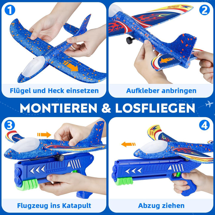 Winstico Geschenk Spielzeug Flugzeug für 5 Jahre Kinder: 2er Pack Flugzeug-Werfer-Spielzeug mit 4er
