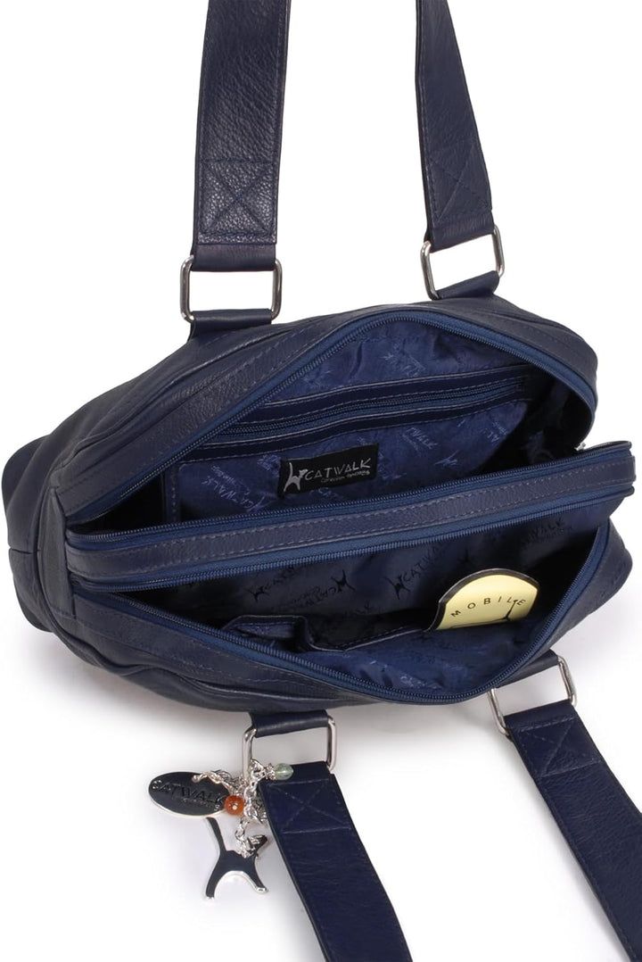 Catwalk Collection Handbags - Damen Leder Henkeltasche - Handtasche Mittelgross mit Viele Fächer - C