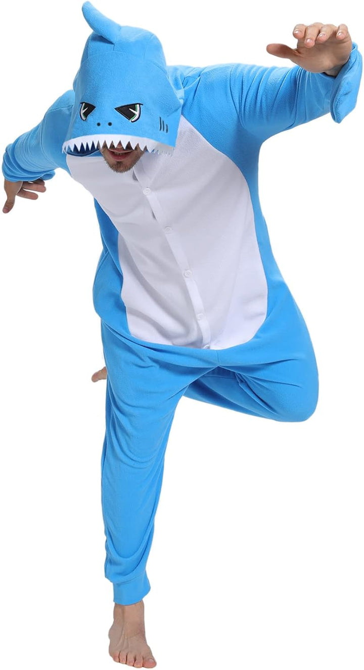 Guturris Unisex Hai Cosplay Onesie Herren Pyjama Tier Cosplay Jumpsuit Pyjama Damen Schlafanzug Loun