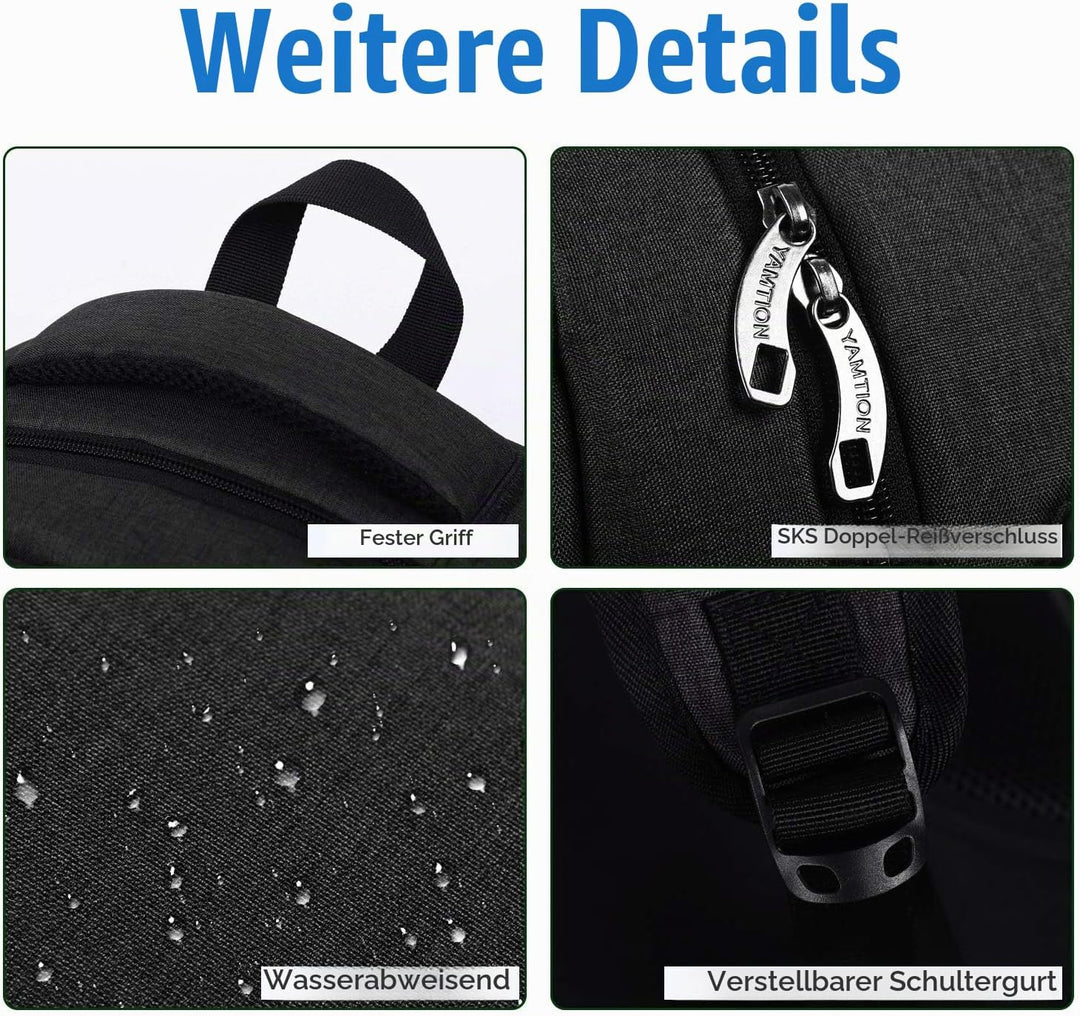 YAMITON Premium Rucksack mit Laptopfach und USB Ladeanschluss - Business Herren Rucksack für Laptop