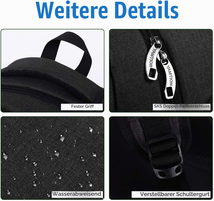 YAMITON Premium Rucksack mit Laptopfach und USB Ladeanschluss - Business Herren Rucksack für Laptop