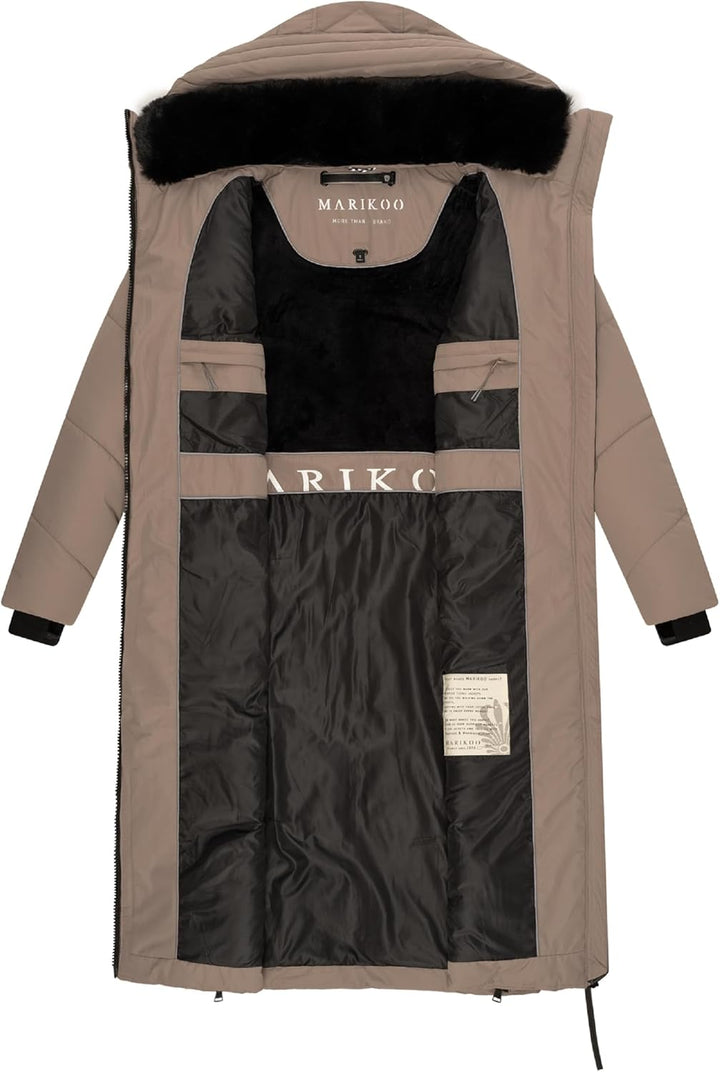 MARIKOO Damen Wintermantel warmer Steppmantel lang mit verstellbarer Kapuze und hohem Kragen Nadaree