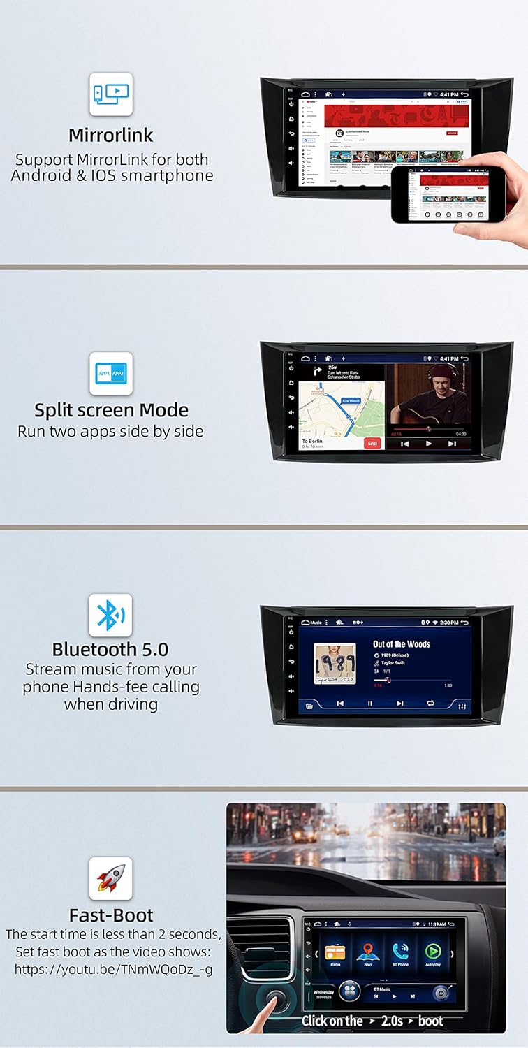 Android 12 Autoradio Passt für Benz E-Class W211 | CLS W219 | W463-4G+64G - Kabellos Carplay/Android