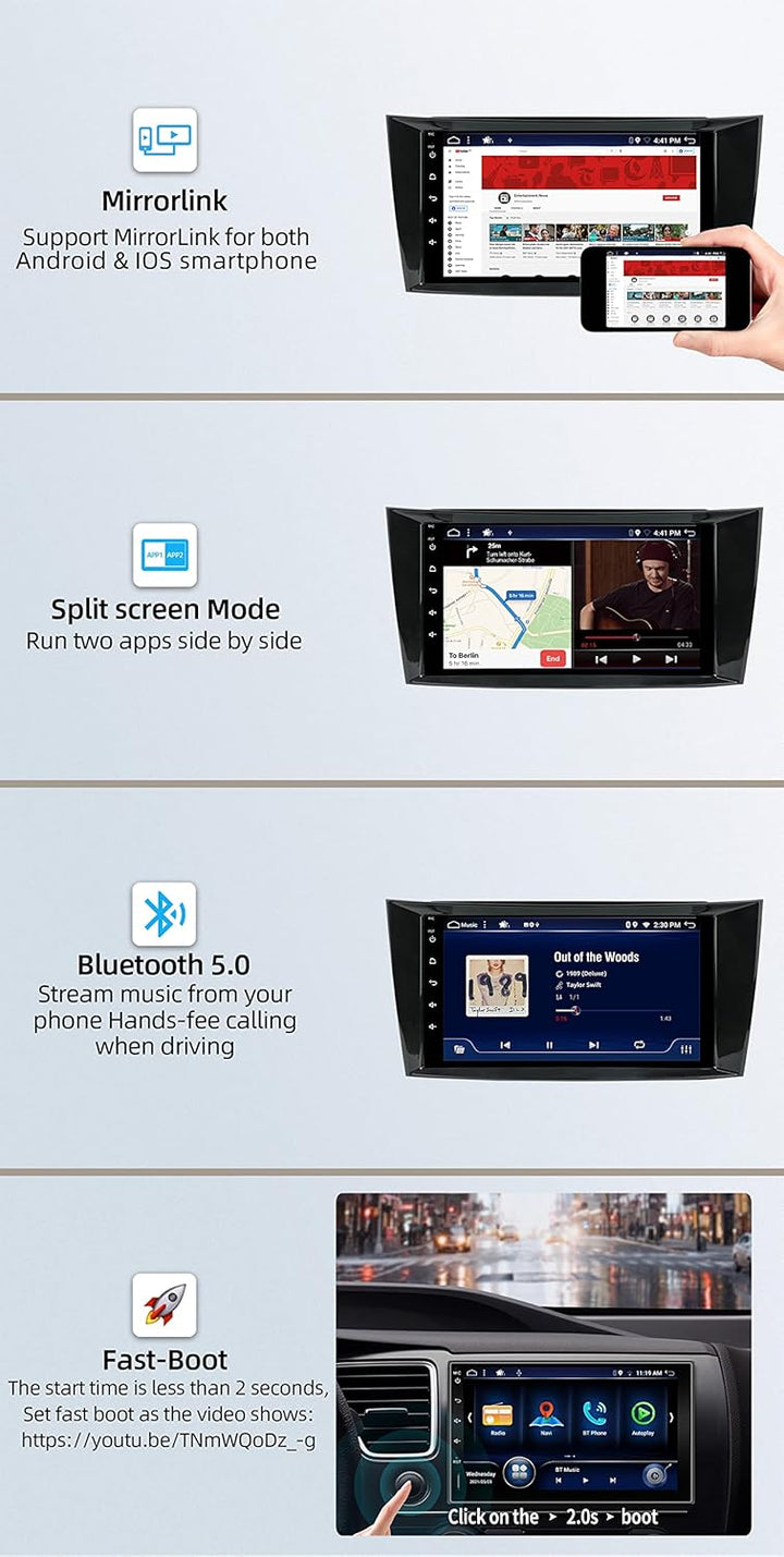 Android 12 Autoradio Passt für Benz E-Class W211 | CLS W219 | W463-4G+64G - Kabellos Carplay/Android