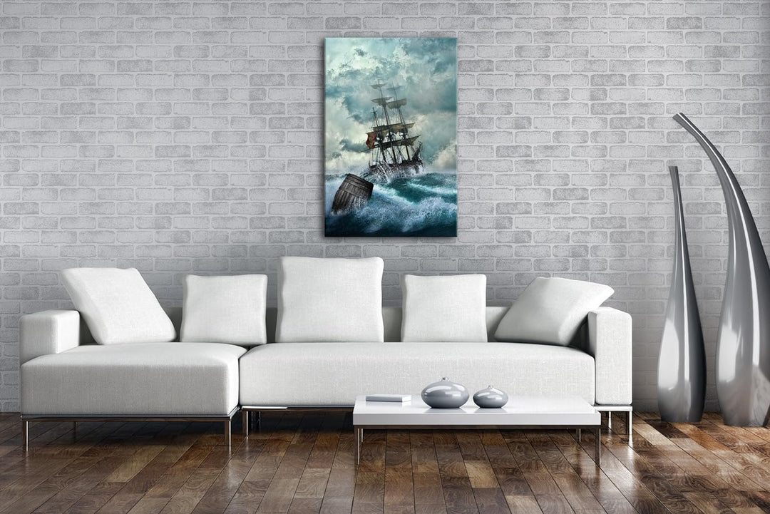 deyoli Schiff bei stürmischen Wetter in Seenot Format: 80x60 als Leinwandbild, Motiv fertig gerahmt