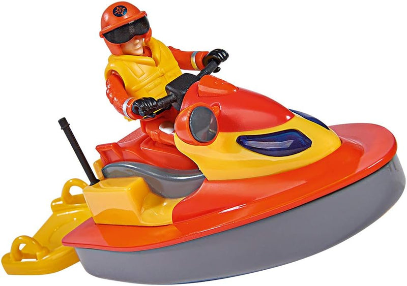 Simba 109251048 - Feuerwehrmann Sam Juno Jet Ski, mit Elvis Figur, Sitzfläche zum Aufklappen, schwim