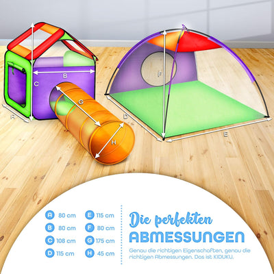 KIDUKU Kinderspielzelt Bällebad Pop Up Spielzelt Iglu Spielhaus + Krabbeltunnel + 200 Bälle + Tasche