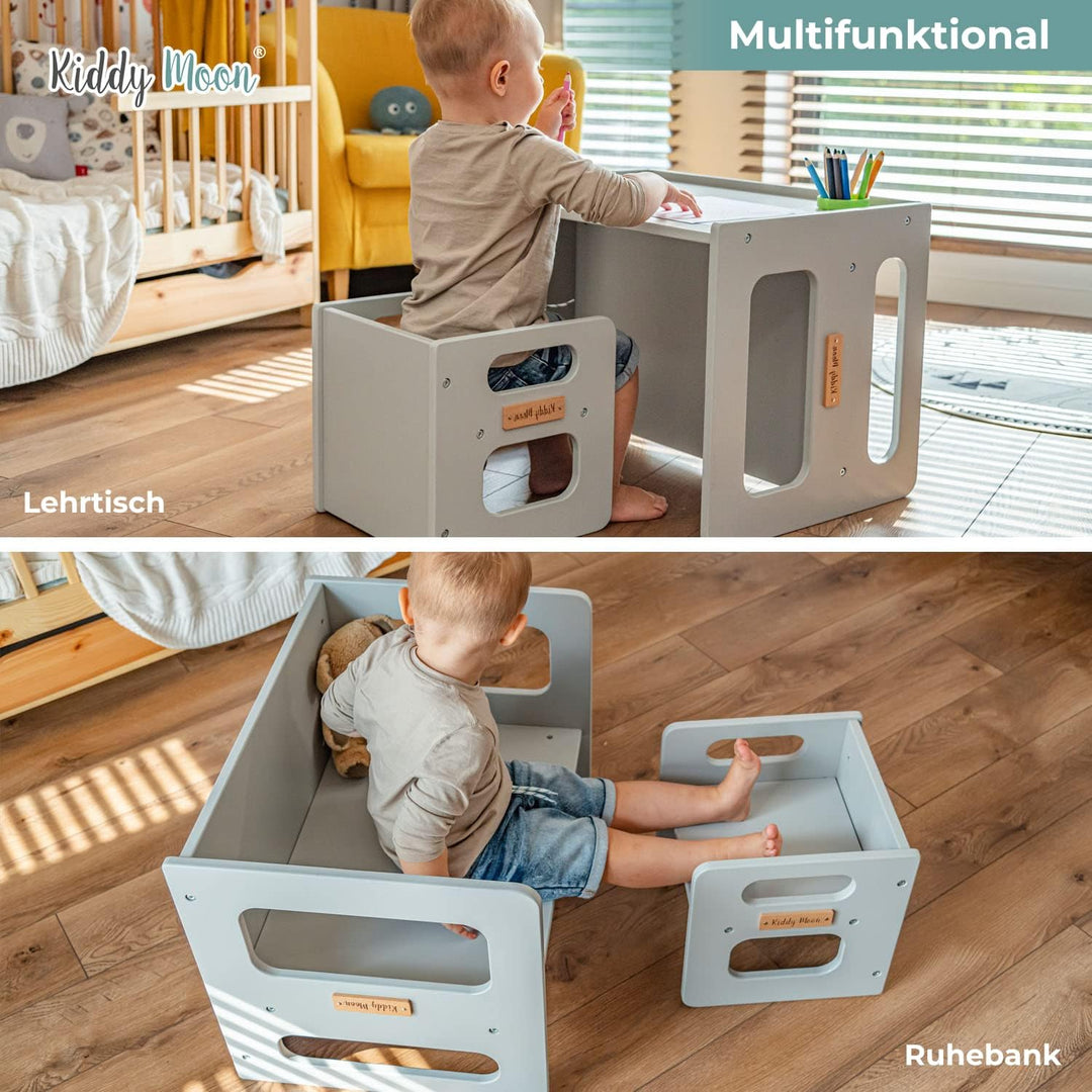 KiddyMoon Kindertisch Mit Stuhl Für Kinder Runde Tresor Kanten Kinderzimmer Möbel, Weiss Kindertisch