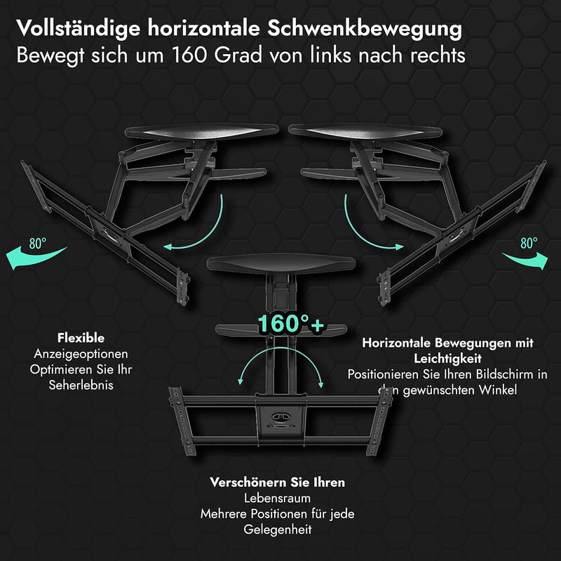 Invision TV Wandhalterung für 37-75 Zoll Bildschirme, Schwenkbar Neigbar und Ausfahren TV Halterung