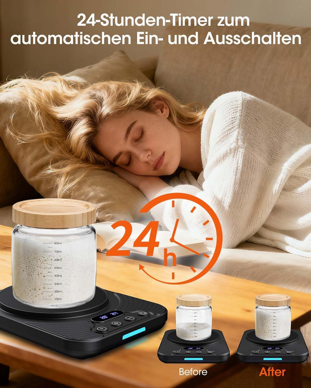 Sauerteigstarterwärmer, Wärmeplatte Präzise 1℃ Thermostat (21-43℃), 24H Timer, Automatische EIN/Aus-