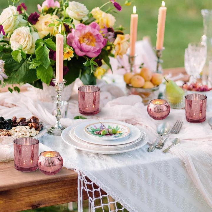 12 Stück Rosa Votivkerzenhalter, Quecksilberglas-Teelicht-Kerzenhalter für Hochzeitstisch-Mittelstüc