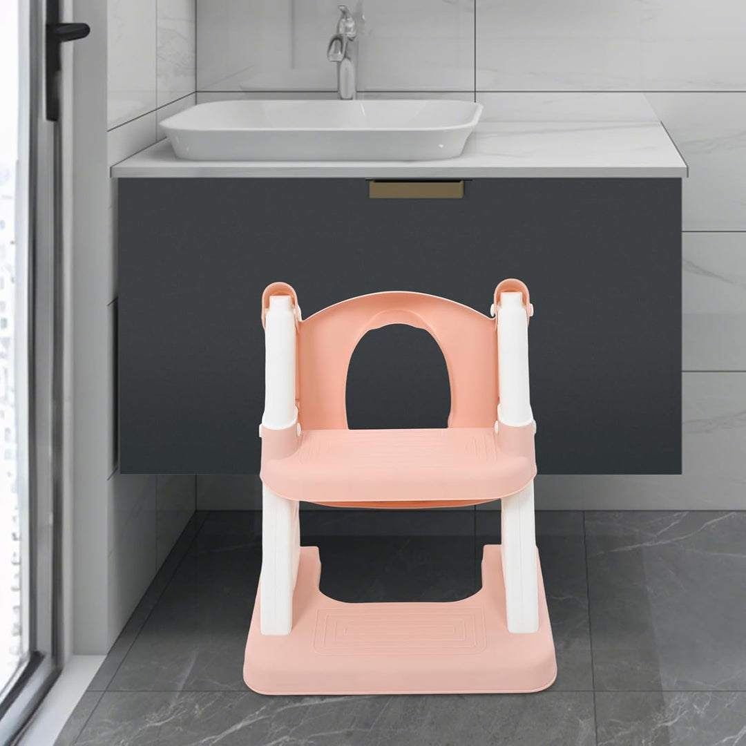Toilettenleiter für Kinder, Rosa Toilettensitz Kinder mit Treppe, 2-in-1-Verwendung Kindertoilettenl