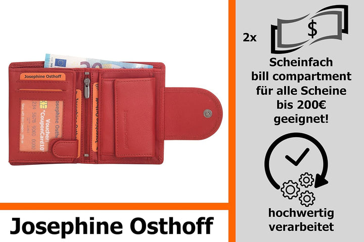 Josephine Osthoff Geldbörse Damen Wiener Schachtel, Platz für 11 Karten, Minibrieftasche mit Münzfac