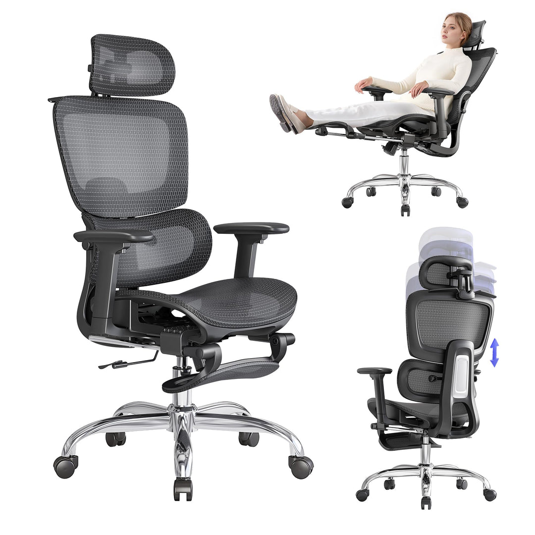 LarkLeaves Ergonomischer Bürostuhl mit Fussstuhl & 3D Armlehnen - Gaming Stuhl mit 5-Fach Höhenverst