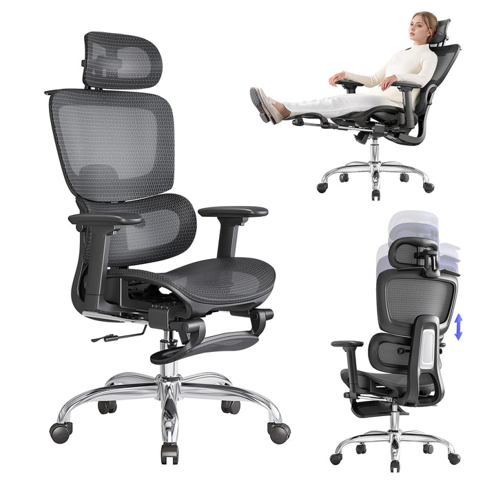 LarkLeaves Ergonomischer Bürostuhl mit Fussstuhl & 3D Armlehnen - Gaming Stuhl mit 5-Fach Höhenverst
