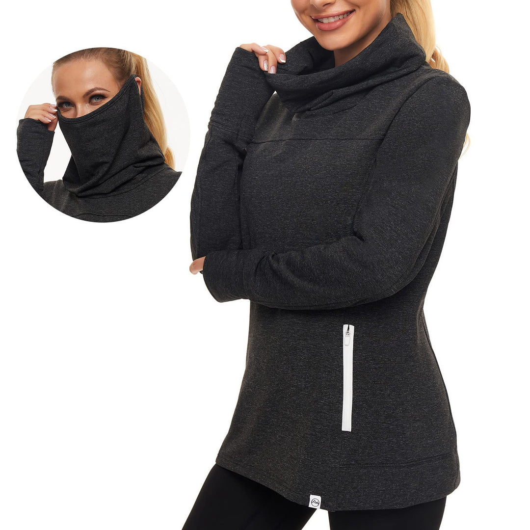 Soneven Rollkragen Pullover Damen Sweatshirt Damen Ohne Kapuze mit Taschen Funktionsshirt Langarm Sw