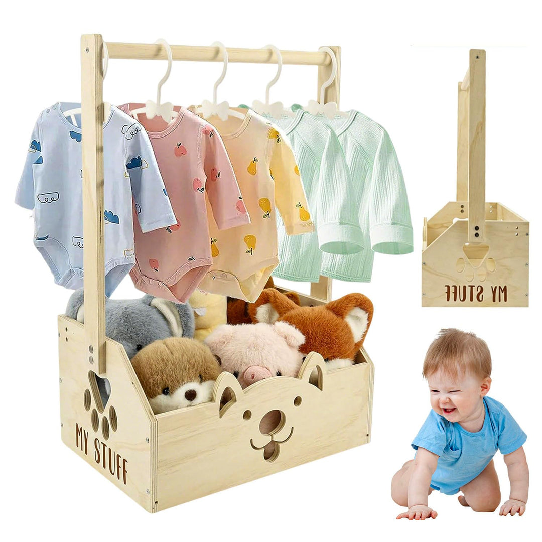 Holz Baby Geschenk Korb mit Griff, Holz Babyparty Schrank, Babykorb Geschenk mit 5 Kleiderbügel, Sho