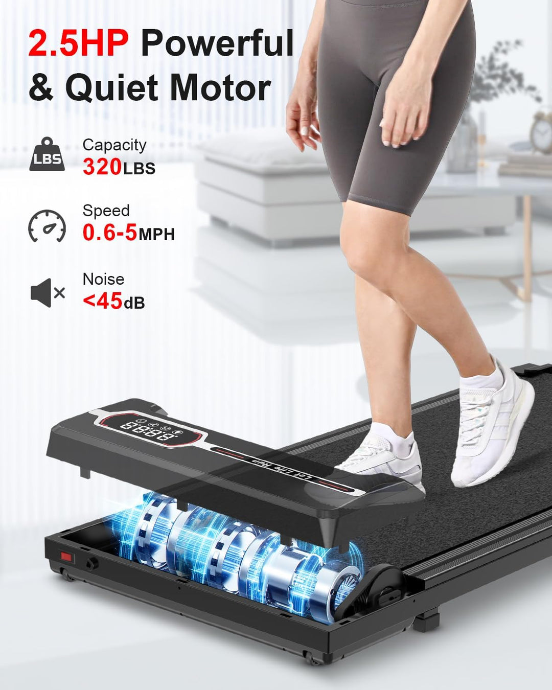 Dskeuzeew Walking Pad 2 in 1 - Laufband für Zuhause Gehband 1-8km/h unter Schreibtisch Elektrisches