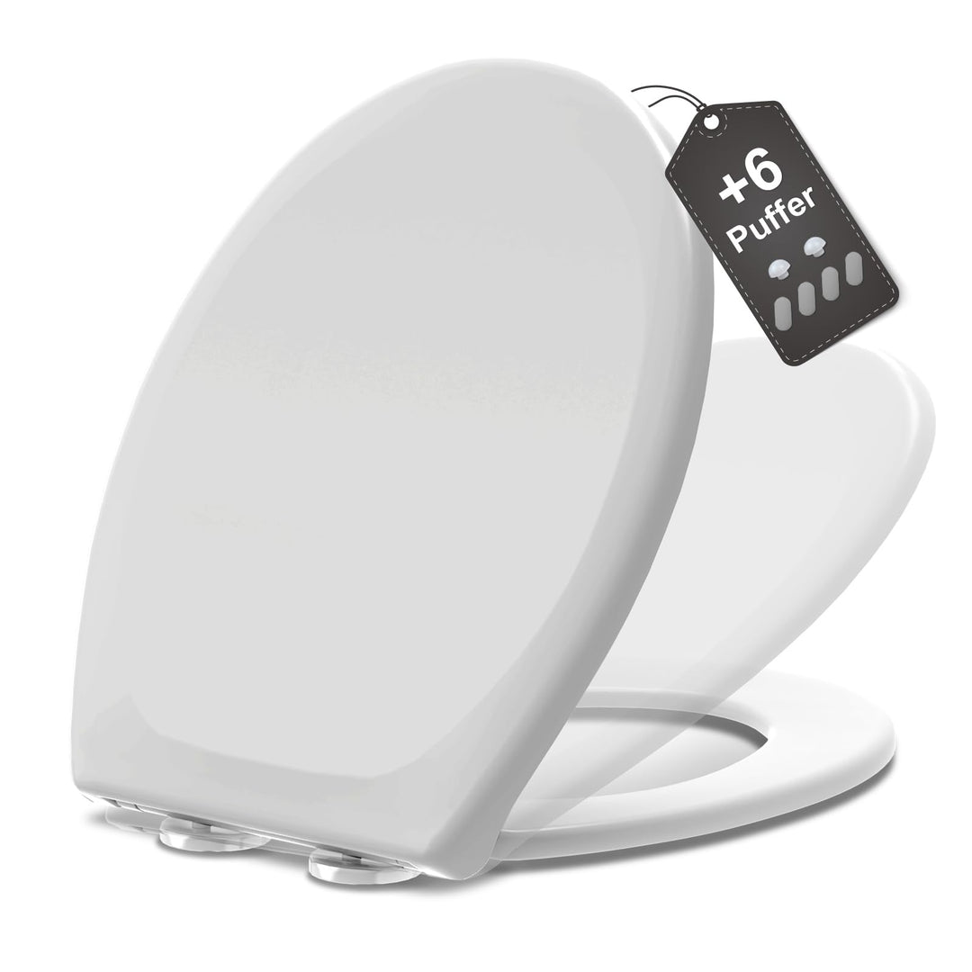 MEEJEE Toilettendeckel mit Absenkautomatik, O-Form WC Sitz Oval Weiss, Klobrille mit Softclose, Toil