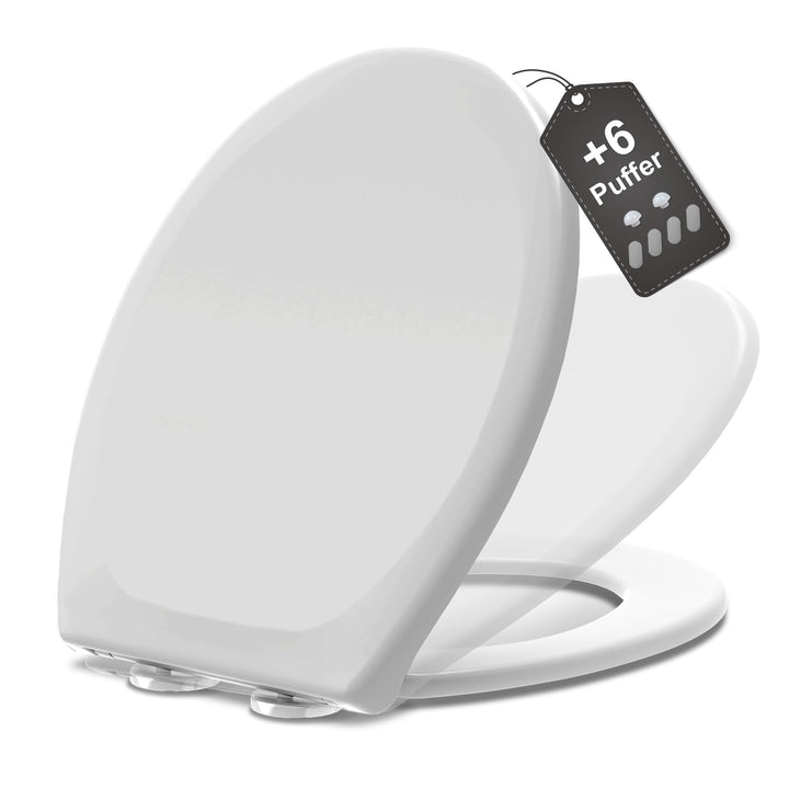 MEEJEE Toilettendeckel mit Absenkautomatik, O-Form WC Sitz Oval Weiss, Klobrille mit Softclose, Toil