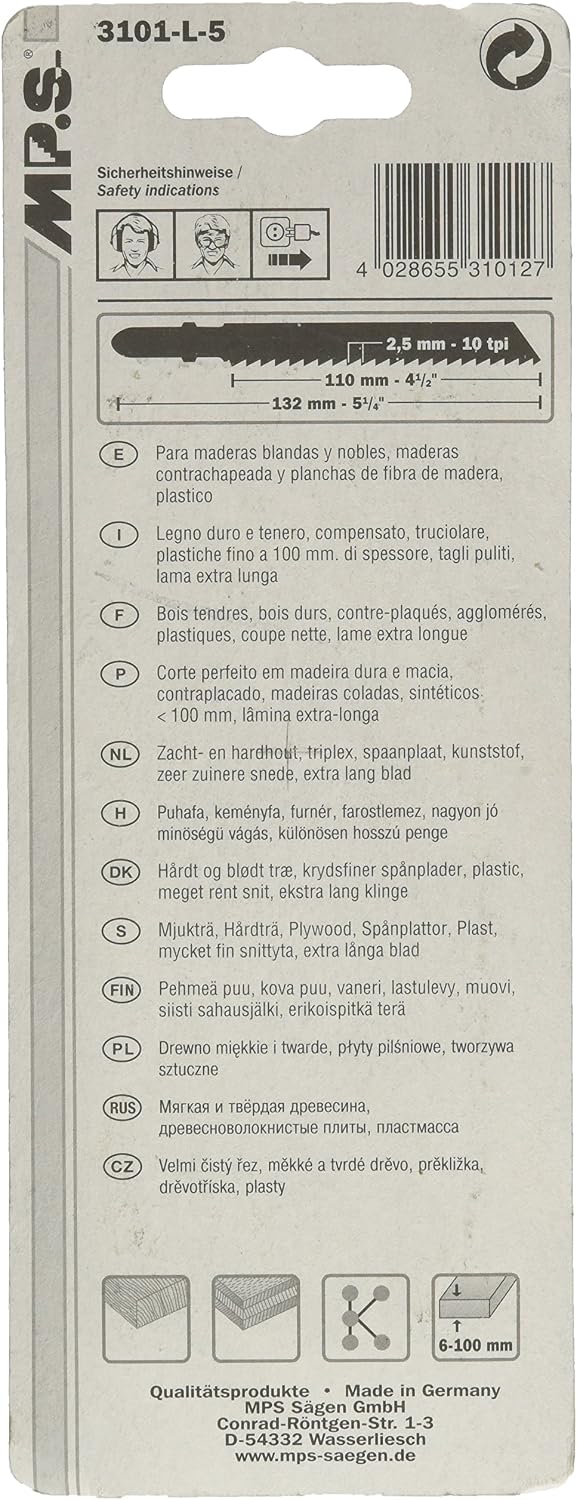 5 MPS Sägen 3101-L CV-Stichsägeblätter